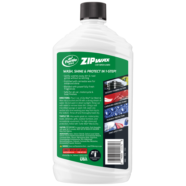 Turtle Wax Zip Wax cleans & waxes vehicles with intense foam. Carnauba wax enriches shine & provides durable protection for cars in India.