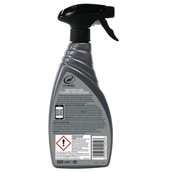 Turtle Wax Hybrid Solutions Fabric Cleaner. Removes dirt, grease from car upholstery and soft tops. 500ml spray bottle for auto cleaning in India.