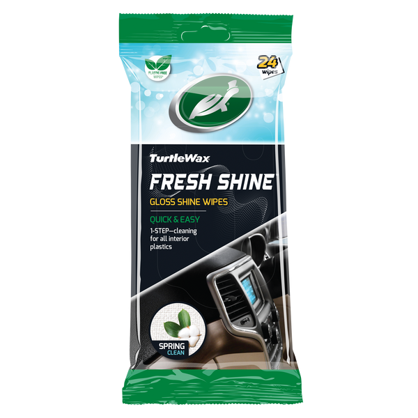 Turtle Wax Fresh Shine wipes for car interior plastic cleaning. 24 wipes. Plastic-free option.