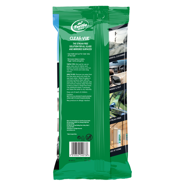 Turtle Wax Clear Vue wipes for glass, mirrors offer streak-free shine, inside and out. Easy to use. #glasscleaner #carcare #homecleaning (117 chars)