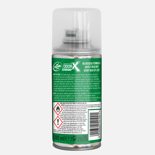 Turtle Wax Odor-X car freshener spray eliminates odour with cherry scent. No residue formula ensures a clean car interior, 100ml.