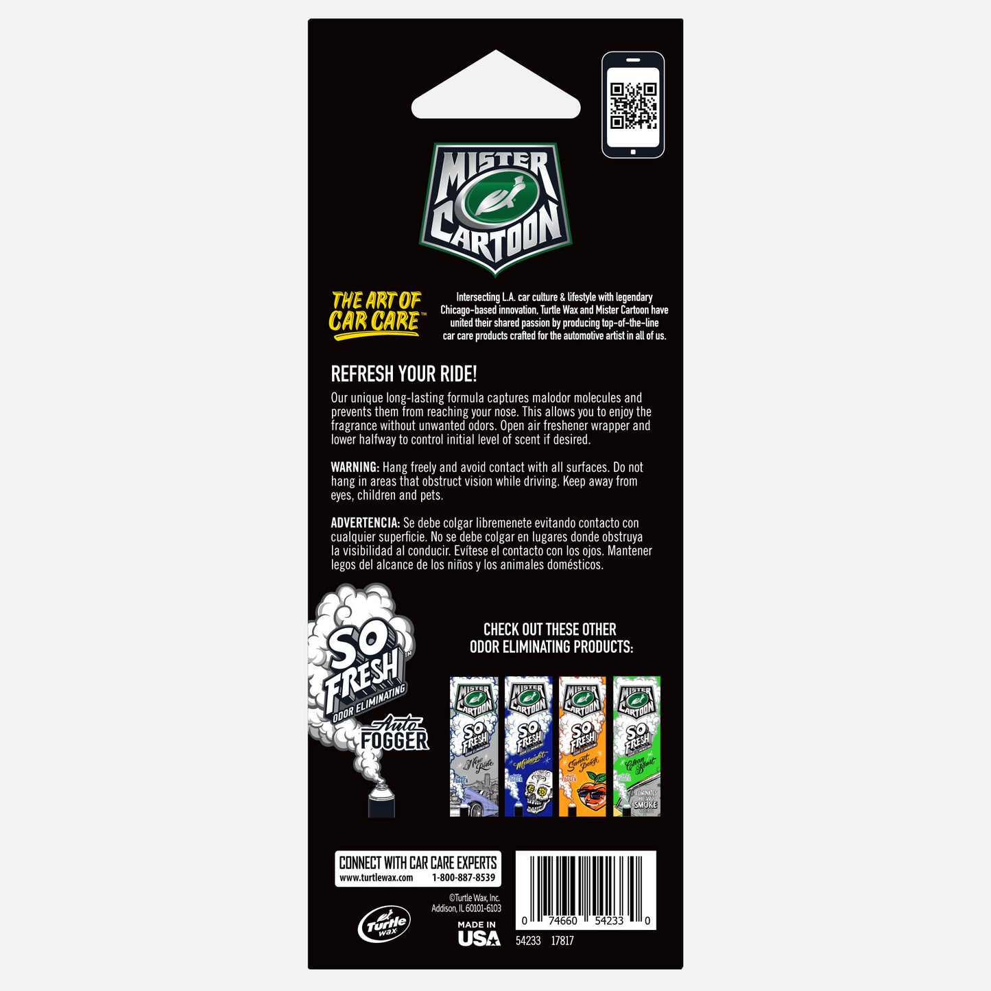Mister Cartoon's "So Fresh" midnight paper air freshener. Car care essential. Turtle Wax collaboration. Air freshener.