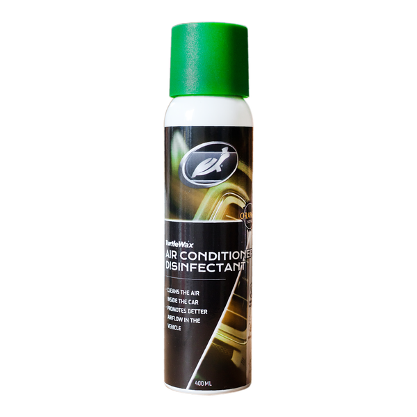 Turtle Wax air conditioner disinfectant 400ml, orange scent. Freshens & cleans auto AC, improves airflow. Car AC sanitizer for India.