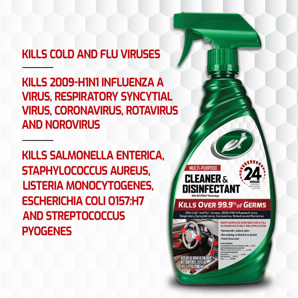 Turtle Wax Multi-Purpose Disinfectant Spray (680ml). Kills 99.9% germs & viruses, sanitizes for 24 hrs. Great for home & car in India.