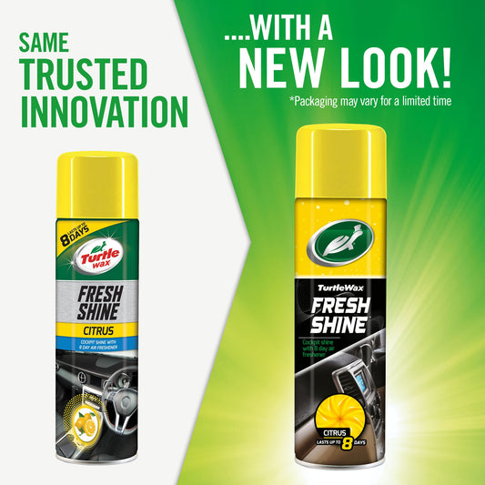 Turtle Wax Fresh Shine Citrus: Car dashboard polish, new look! 8-day air freshener. Maintain your car interiors. Available in India.