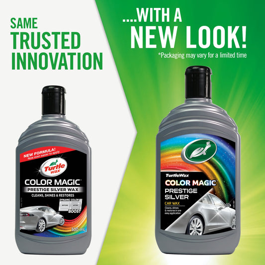 Turtle Wax Color Magic Prestige Silver for car cleaning. Cleans, shines and restores silver cars. New look, 500ml size.