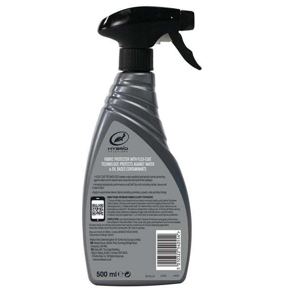 Turtle Wax Hybrid Solutions Fabric Protector: Safeguards vehicle interiors. Repels water and oil from car upholstery, carpets & mats. 500ml size.