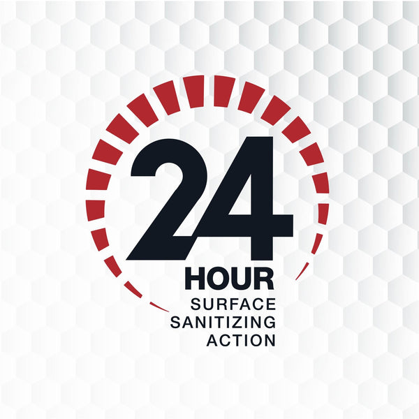 Surface sanitizing action lasts for 24 hours.