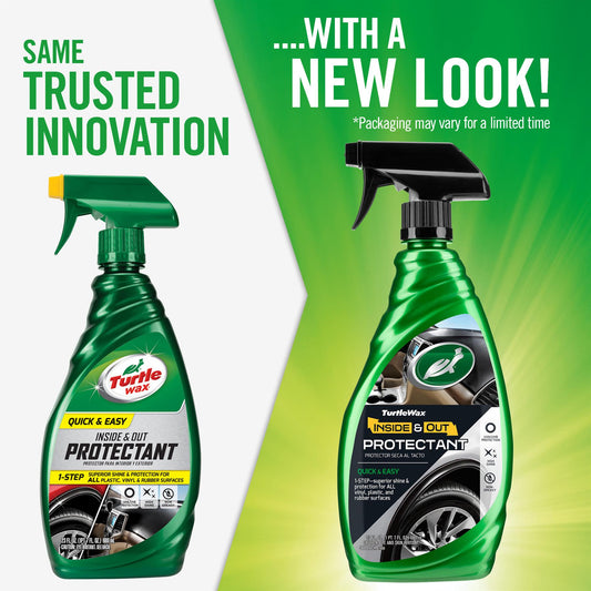 Turtle Wax Inside & Out Protectant (680ml) with New Look. Quick & easy shine & protection for car's plastic, vinyl, & rubber surfaces.