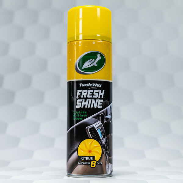 Turtle Wax Fresh Shine Citrus: Car cockpit shine & air freshener, lasts up to 8 days. Ideal for Indian car interiors.