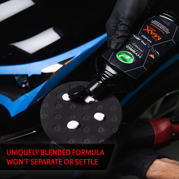 Wax application to car paint using Hybrid Solutions Pro Graphene Infused To The Max Wax™ by Turtle Wax for vehicle detailing in India.
