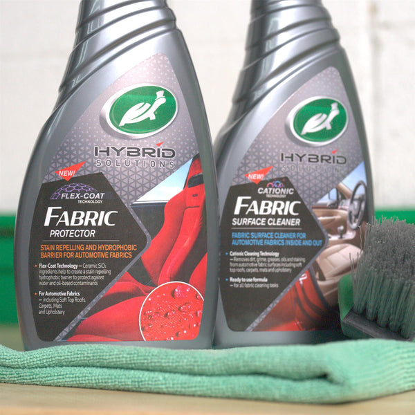 Turtle Wax Hybrid Solutions: Fabric Protector & Cleaner for car interiors. Stain repellent, hydrophobic. Ideal for auto fabrics. Made in India.