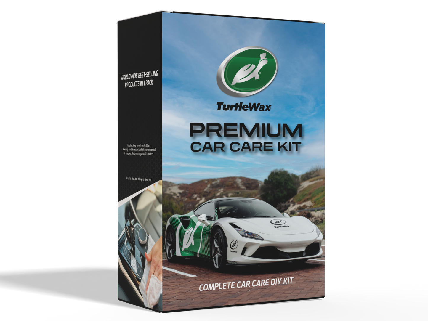 Turtle Wax car care kit for DIY auto detailing in India. Features running turtle logo and sporty car.