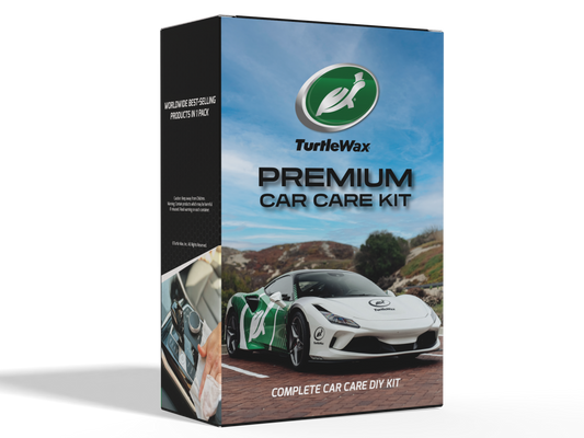 Turtle Wax car care kit for DIY auto detailing in India. Features running turtle logo and sporty car.