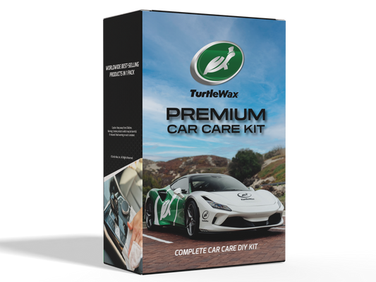 Turtle Wax car care kit for DIY auto detailing in India. Features running turtle logo and sporty car.