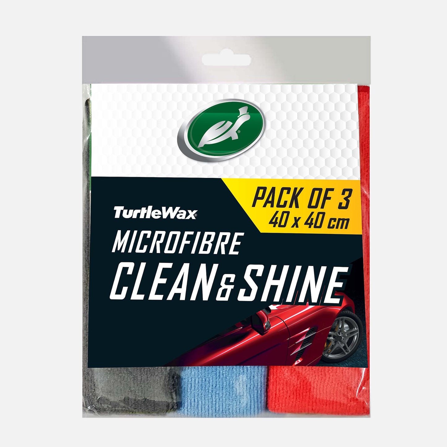 Turtle Wax XL Microfibre Clean & Shine cloth, car washing and polishing, Value Pack of 3 in Grey, Blue, Red colour. For car care in India.
