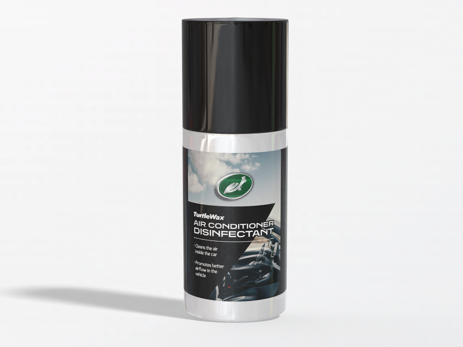 Turtle Wax car AC disinfectant spray bottle. Cleans vehicle air & promotes airflow. Car care product for Indian drivers.