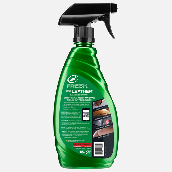 Turtle Wax Luxe Leather Cleaner with spray. Car interior maintenance, spill clean, conditioning, & leather protection, made in USA.