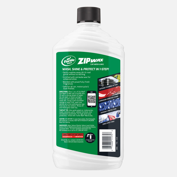 Turtle Wax Zip Wax cleans & waxes vehicles with intense foam. Carnauba wax enriches shine & provides durable protection for cars in India.