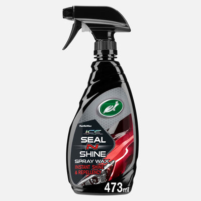 Turtle Wax ICE Seal N Shine detailer provides shine & repellency. The black bottle boasts super hydrophobic tech for water beading. #carcare #TurtleWax