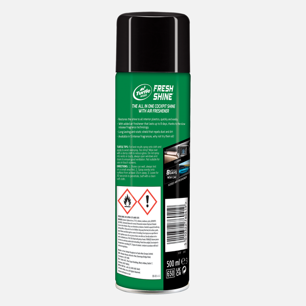 Turtle Wax Fresh Shine Cockpit Shine: Interior cleaner & air freshener for cars. Cleans & protects dashboard plastic in India.