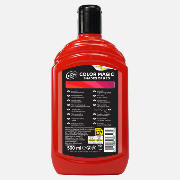 Turtle Wax Color Magic Shades of Red car wax, 500ml. Red polish for vehicles, multi-language instructions included.