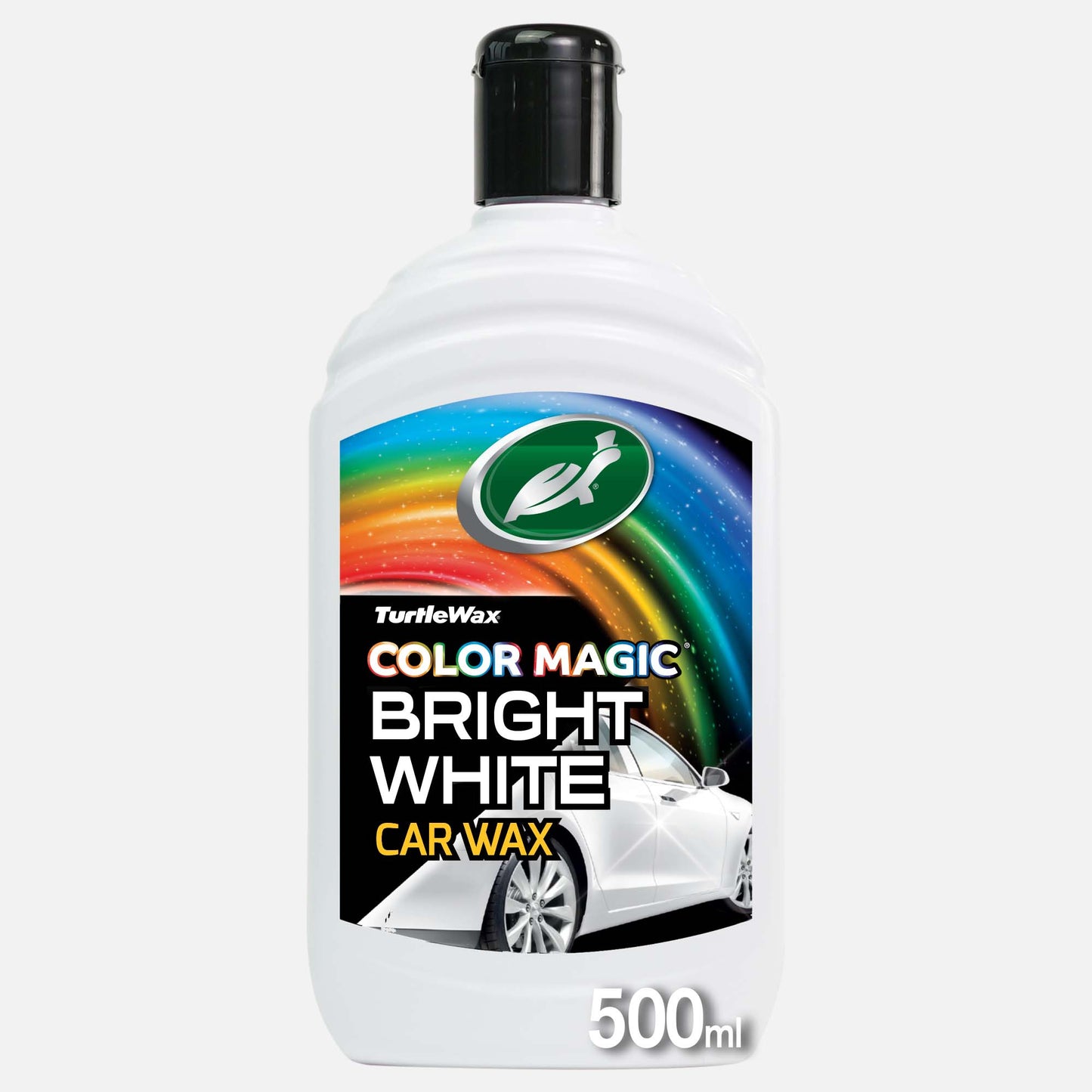 Turtle Wax Color Magic Bright White 500ml, paint cleaner for cars. Cleans, shines, restores. Easy use. Turtle shown on the label.