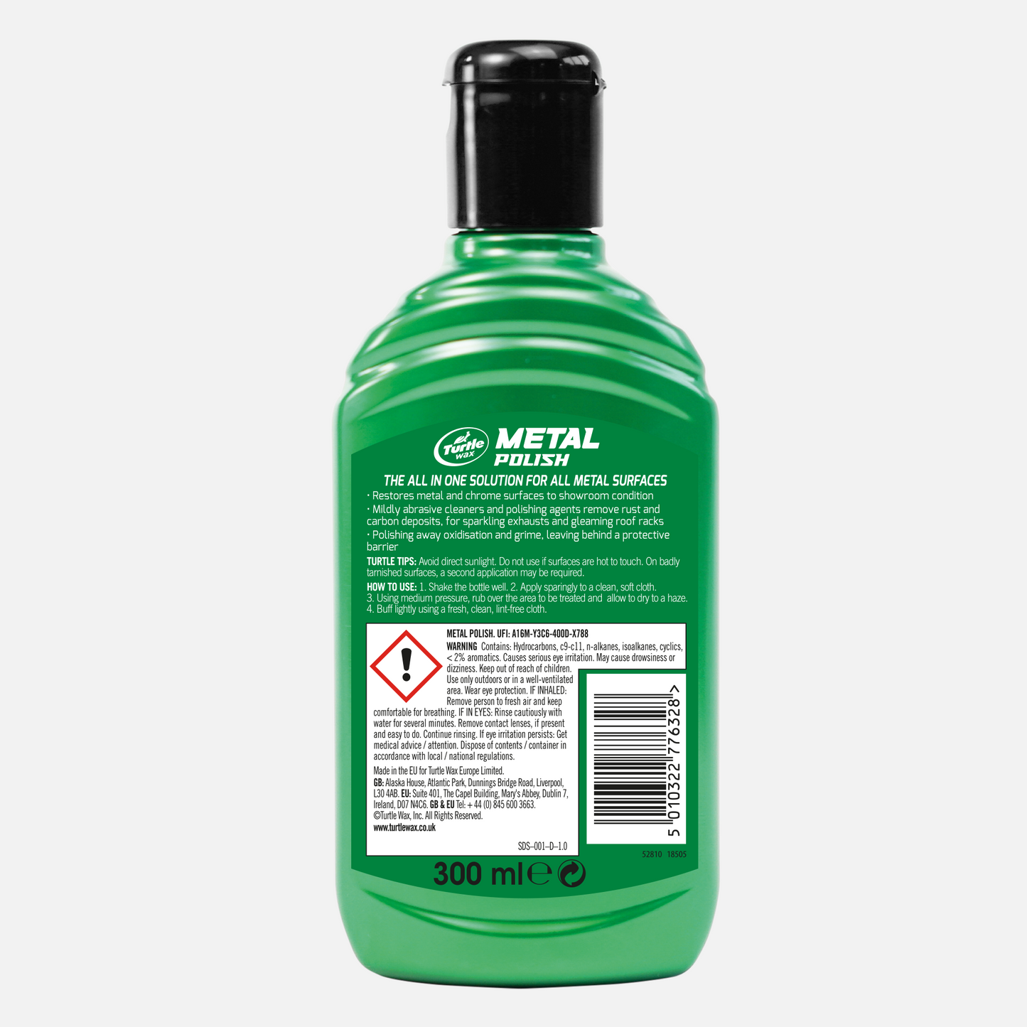 Turtle Wax Metal Polish: All-in-one metal surface solution. Restores chrome and removes rust. 300ml size. Excellent for car detailing.