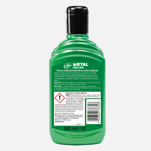 Turtle Wax Metal Polish: All-in-one metal surface solution. Restores chrome and removes rust. 300ml size. Excellent for car detailing.