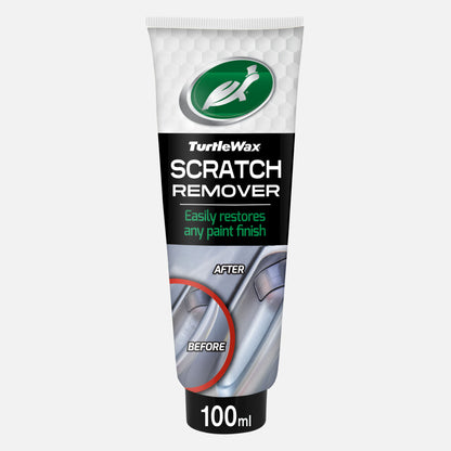 Turtle Wax Scratch Remover shows car paint correction, removing scratches. 100 ml tube for Indian cars.