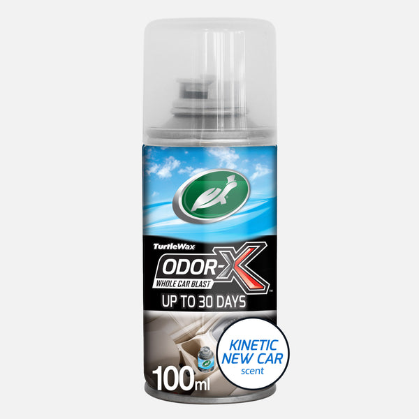 Turtle Wax car air freshener. Eliminates bad smells for up to 30 days. 100ml can with a running turtle logo.