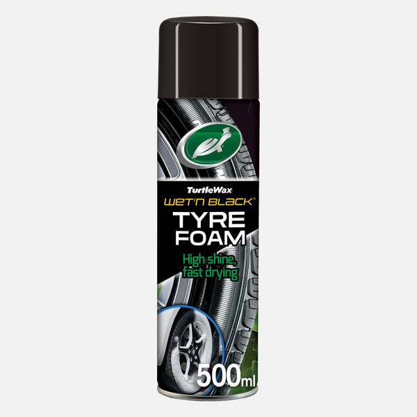 Turtle Wax Wet n Black Tyre Foam 500ml can. Cleans & shines tyres. Car care product for auto detailing in India.