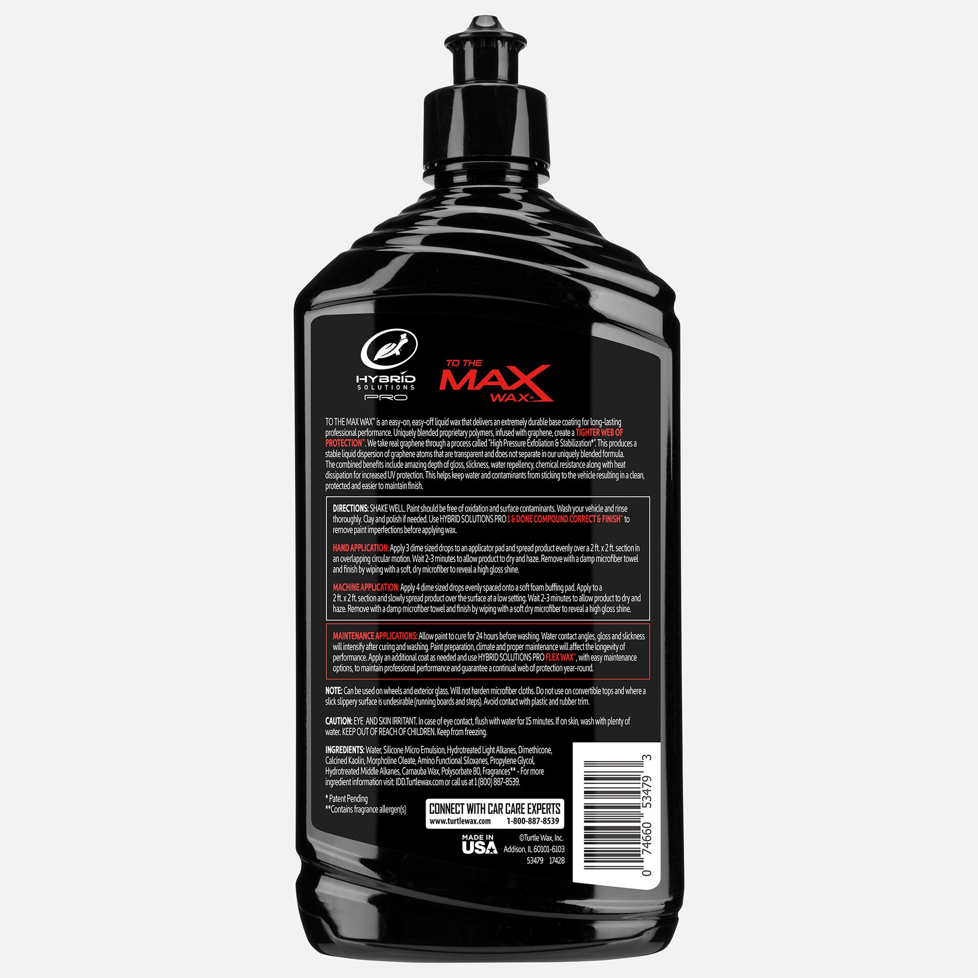Turtle Wax Hybrid Solutions Pro To The Max Wax boosts gloss, slickness, and water repellency. Graphene infused car care formula. Made in USA.