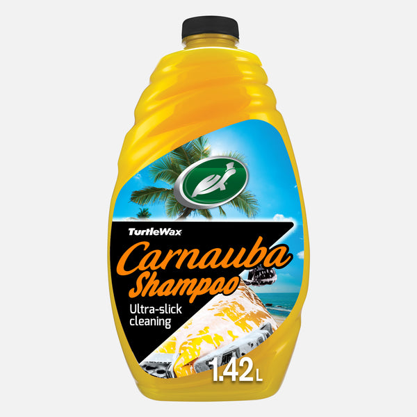 Turtle Wax Carnauba Shampoo bottle. Shines car with tropical scent, and repels water. Available in India.