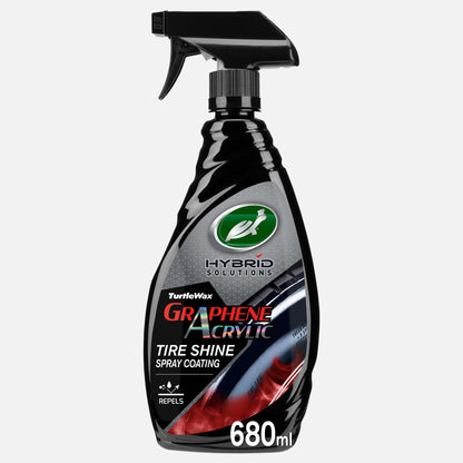 Turtle Wax Hybrid Solutions Graphene Acrylic Tire Shine Spray (769ml). Deep gloss, durability, UV protection for tyres, car care in India.
