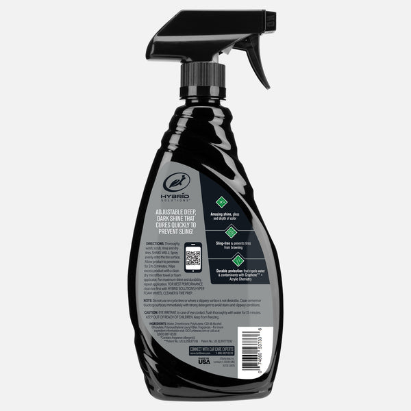Turtle Wax tire shine for deep, dark, adjustable shine. Prevents sling with graphene & acrylic tech, ideal for car care in India.