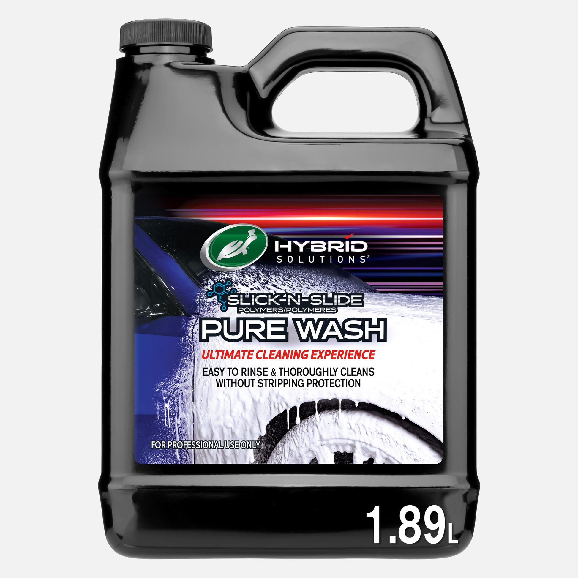 Turtle Wax Hybrid Solutions PRO Pure Wash cleans car swirls. pH neutral formula for foam sprayer, hand wash, synthetic clay use. 1.89L size.