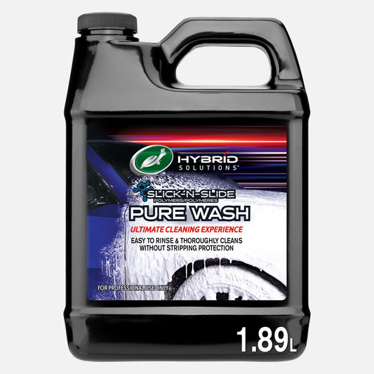 Turtle Wax Hybrid Solutions PRO Pure Wash cleans car swirls. pH neutral formula for foam sprayer, hand wash, synthetic clay use. 1.89L size.