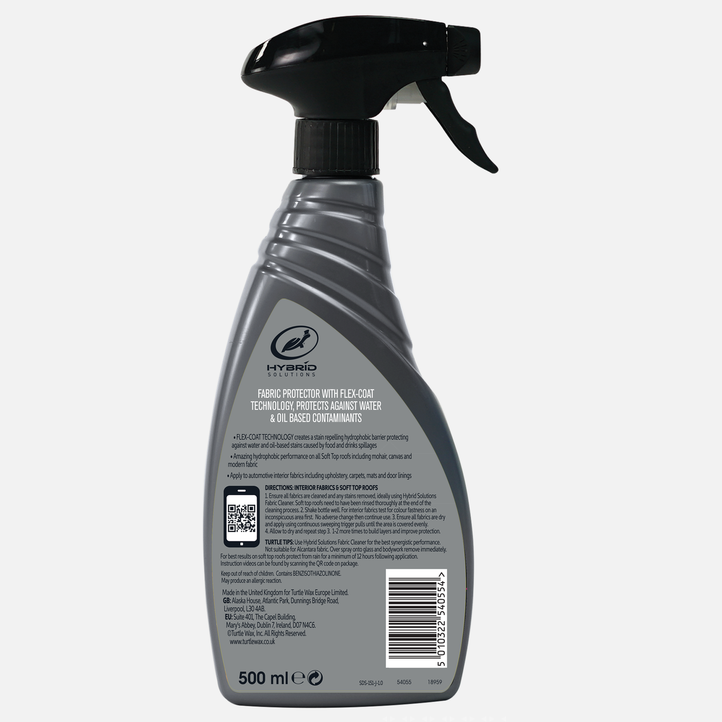 Turtle Wax Hybrid Solutions Fabric Protector: Safeguards vehicle interiors. Repels water and oil from car upholstery, carpets & mats. 500ml size.
