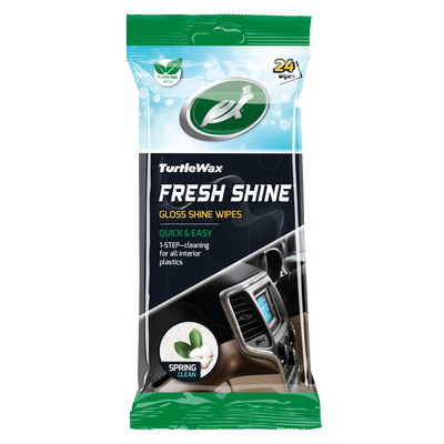Turtle Wax Fresh Shine wipes for car interior plastic cleaning. 24 wipes. Plastic-free option.
