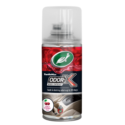 Turtle Wax Odor-X whole car blast. Eliminates odors up to 30 days. Cherry scent, perfect for a fresh car fragrance in India.
