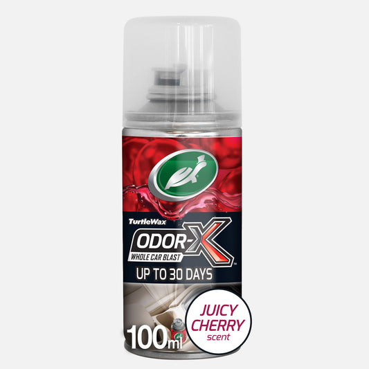 Turtle Wax Odor-X whole car blast. Eliminates odors up to 30 days. Cherry scent, perfect for a fresh car fragrance in India.
