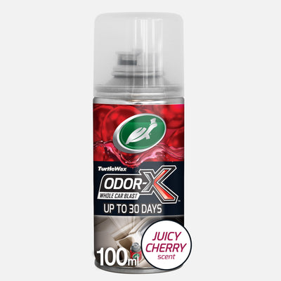 Turtle Wax Odor-X whole car blast. Eliminates odors up to 30 days. Cherry scent, perfect for a fresh car fragrance in India.
