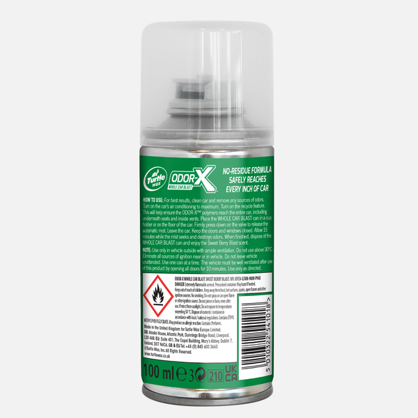 Turtle Wax Odor-X whole car blast in Sweet Berry fragrance neutralizes car odors. Interior freshness for Indian cars with odour elimination tech.