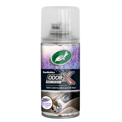 Turtle Wax Odor-X Whole Car Blast fights car odour, leaving an Enchanted Lavender fragrance. Car care product for Indian drivers.
