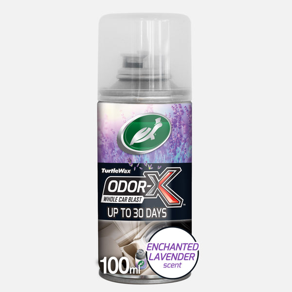 Turtle Wax Odor-X Whole Car Blast fights car odour, leaving an Enchanted Lavender fragrance. Car care product for Indian drivers.
