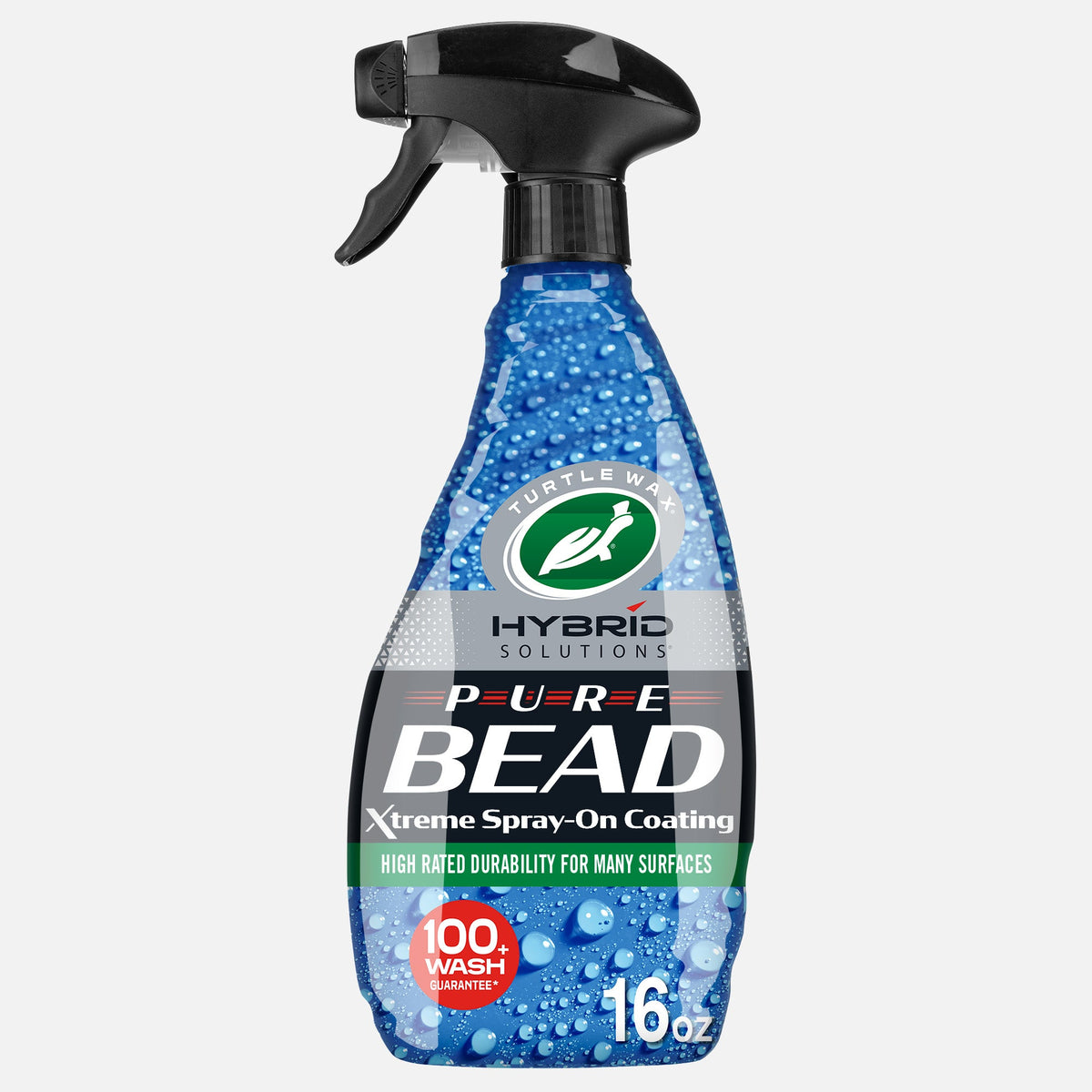 Blue spray bottle with black nozzle labeled 'Pure Bead' on a white background