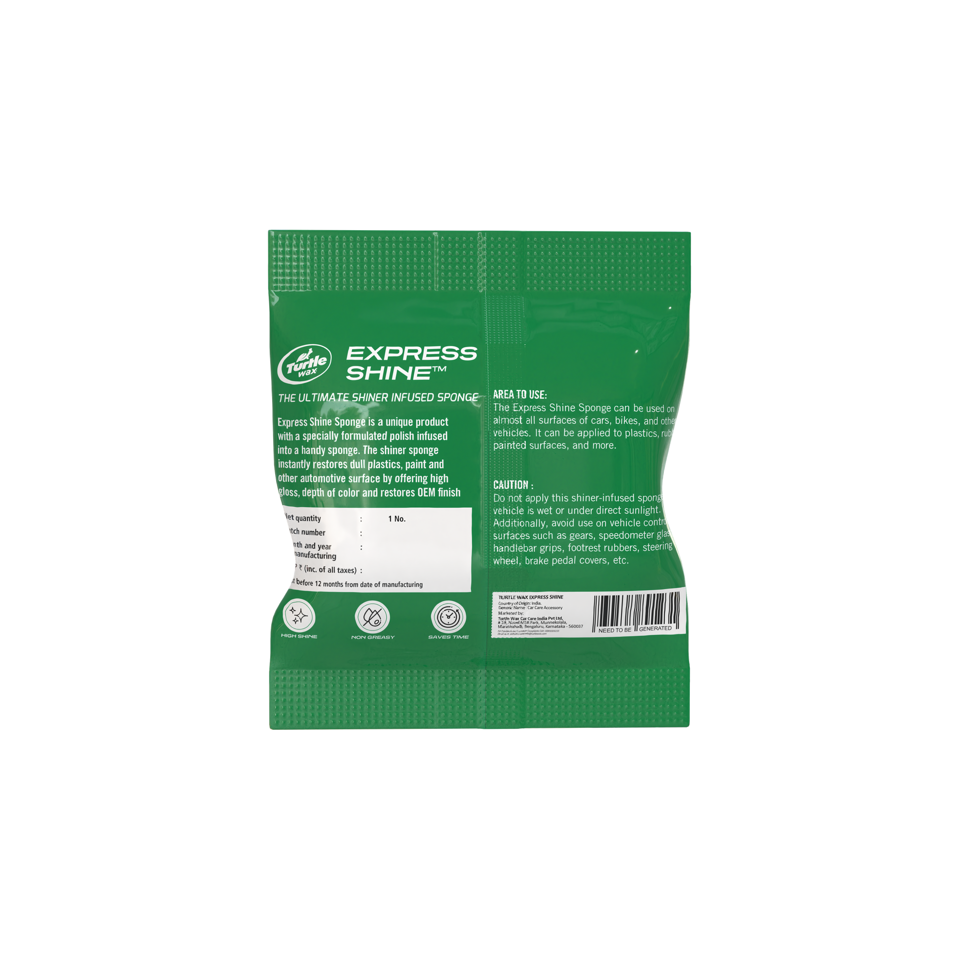 Turtle Wax Express Shine sponge pack. Car & bike polish sponge for instant shine & restoration in India. Easy to use, non-greasy.
