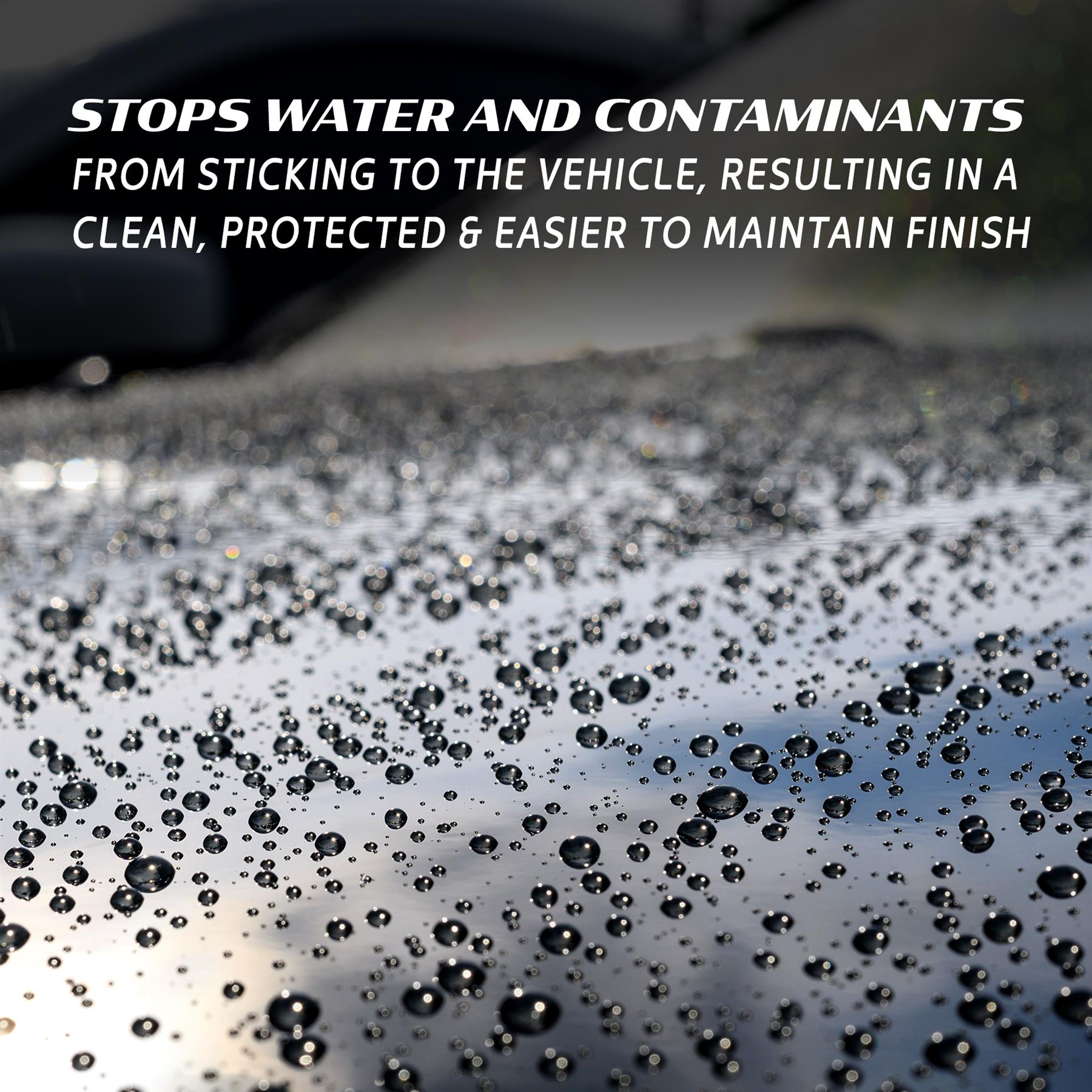 Water beads on a dark surface, showing vehicle protection. Turtle Wax tech for cars in India.