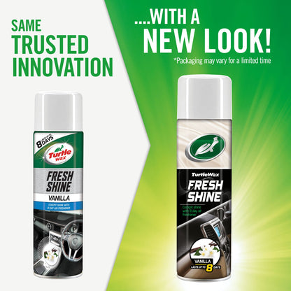 Turtle Wax Fresh Shine Vanilla: Interior car cleaner. Lasts up to 8 days. Now with a new look. Car accessories India.